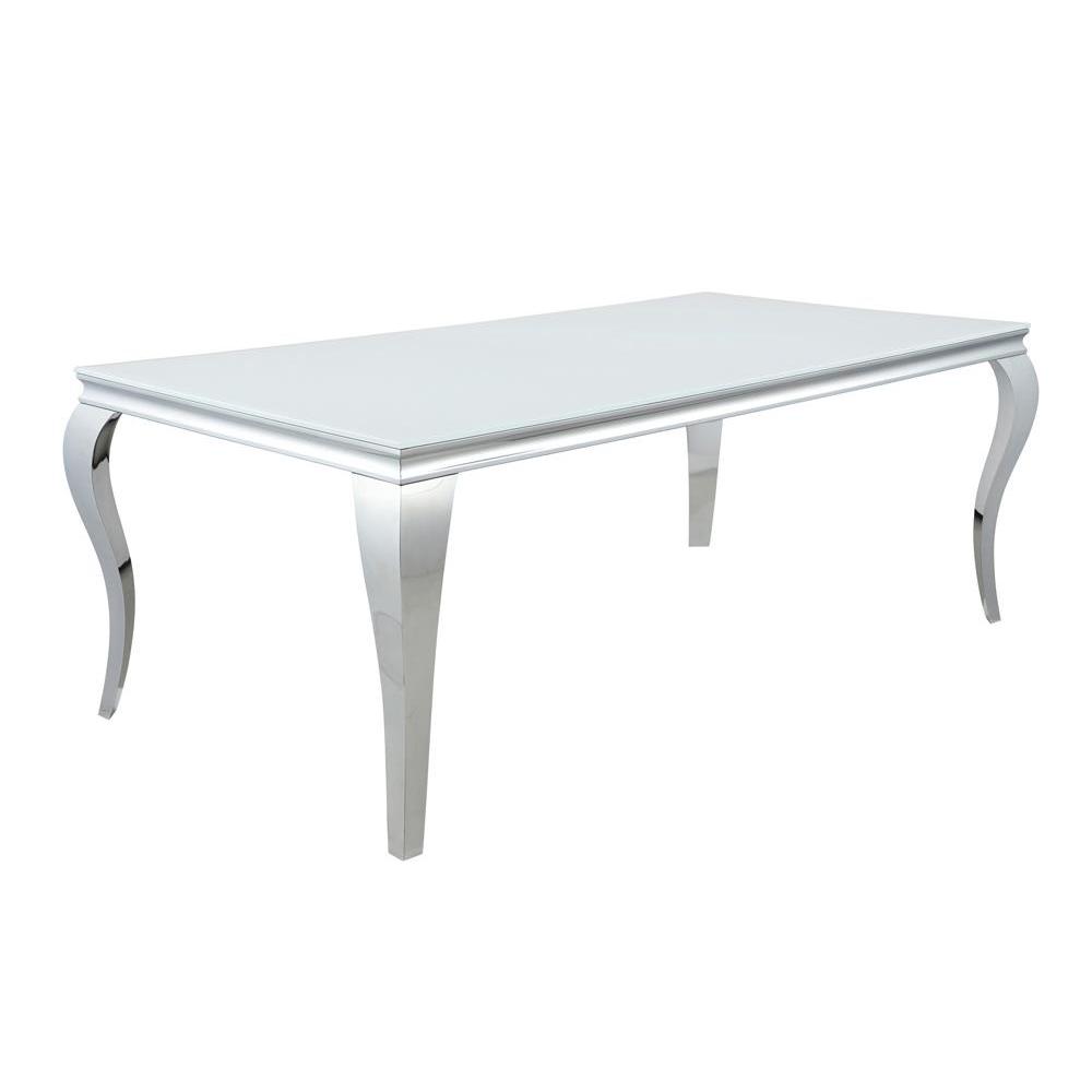 Carone Rectangular Glass Top Dining Table White and Chrome. Picture 1