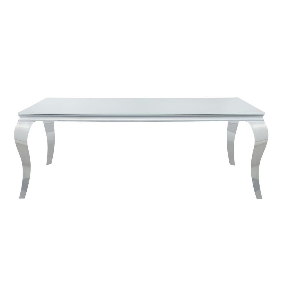 Carone Rectangular Glass Top Dining Table White and Chrome. Picture 2