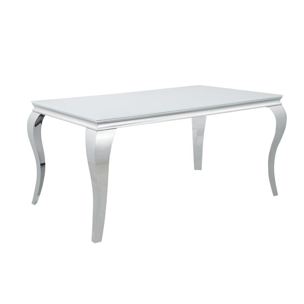 Carone Rectangular Glass Top Dining Table White and Chrome. Picture 1