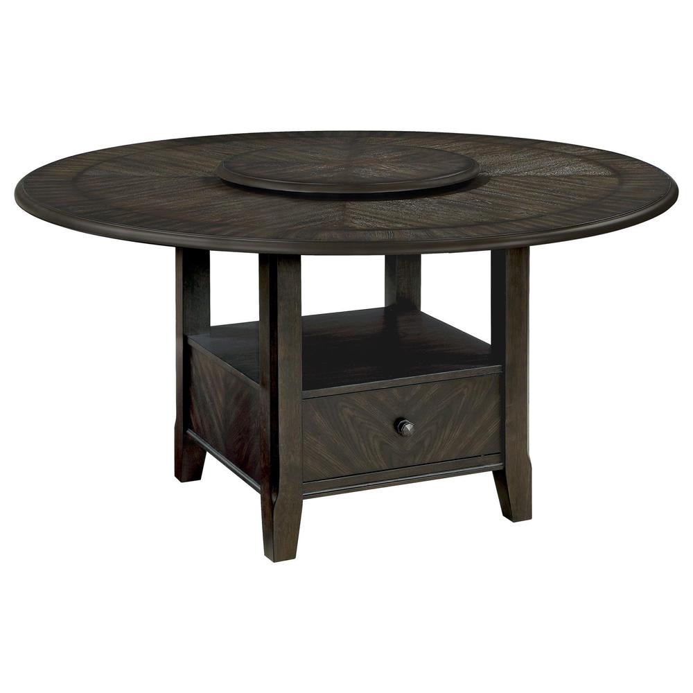 Twyla Round Dining Table with Removable Lazy Susan Dark Cocoa. Picture 1