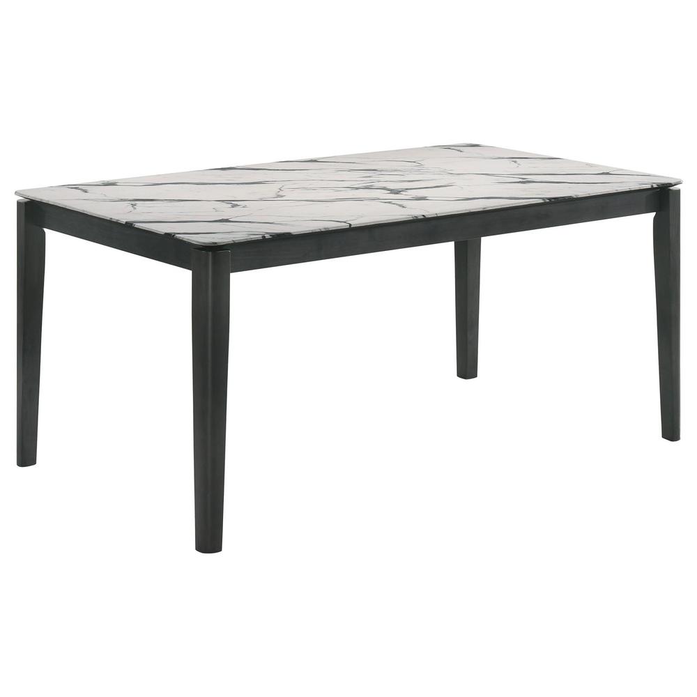 Stevie Rectangular Faux Marble Top Dining Table White and Black. Picture 2