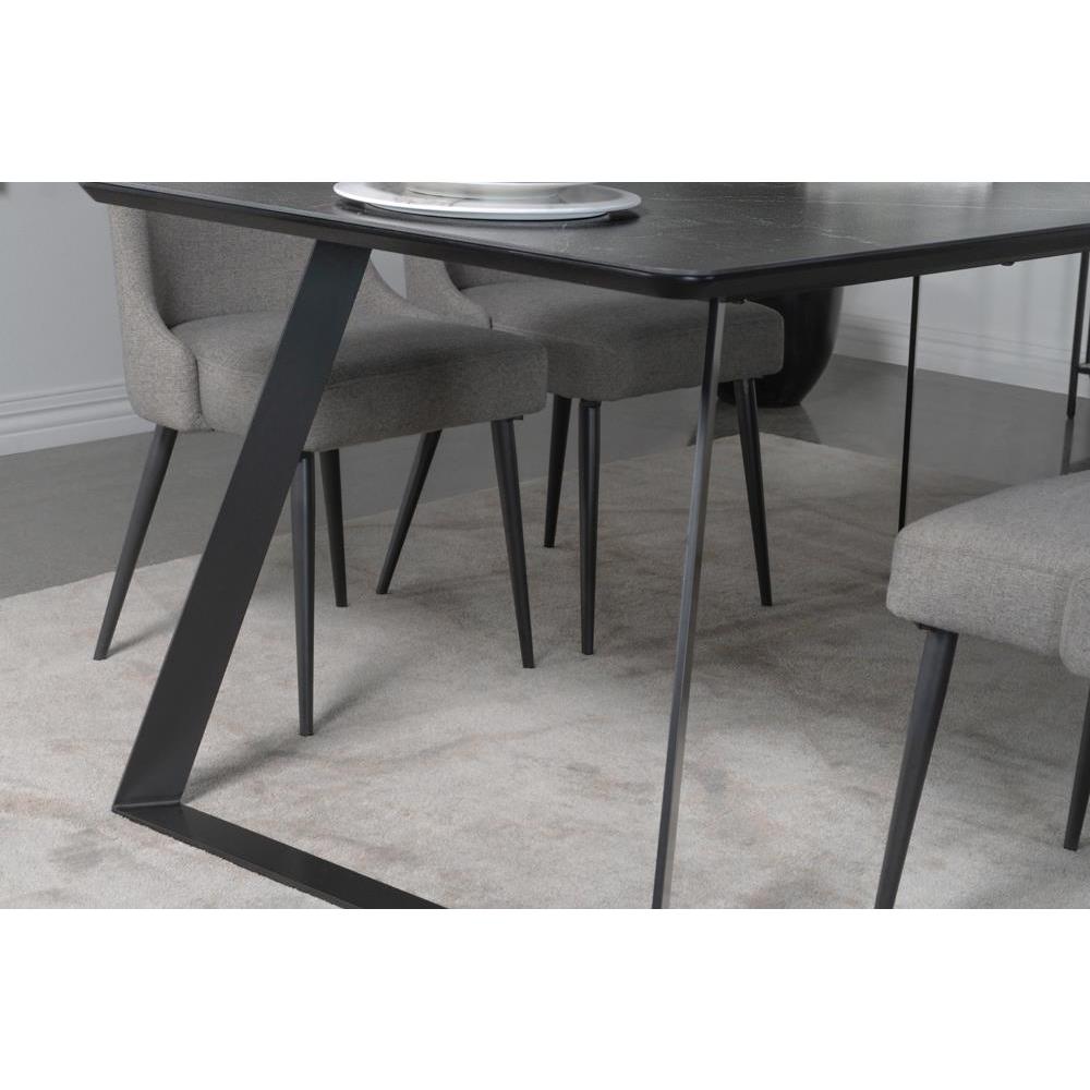 Smith Rectangle Ceramic Top Dining Table Black and Gunmetal. Picture 7