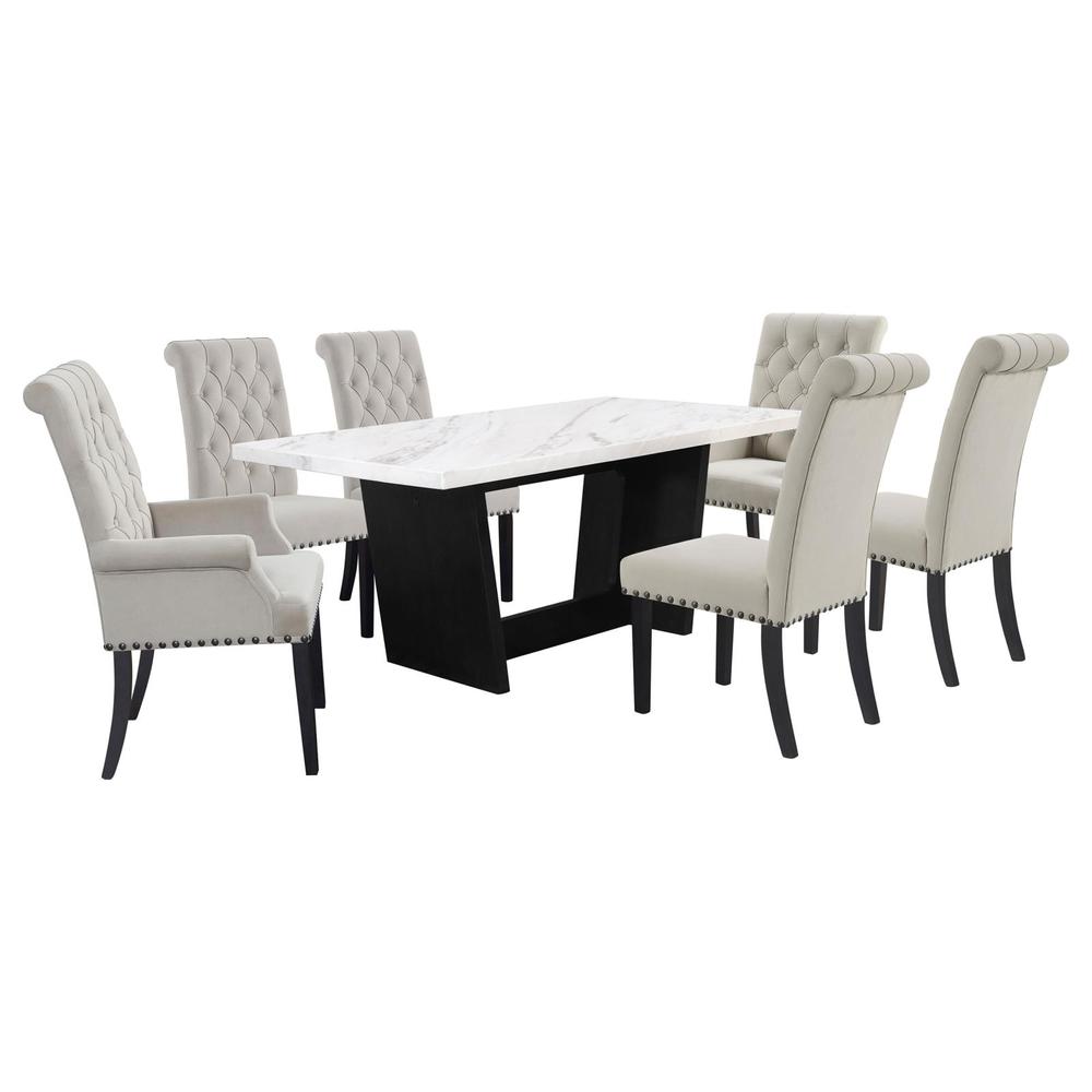 Sherry 7-piece Rectangular Marble Top Dining Set Sand and White. Picture 1