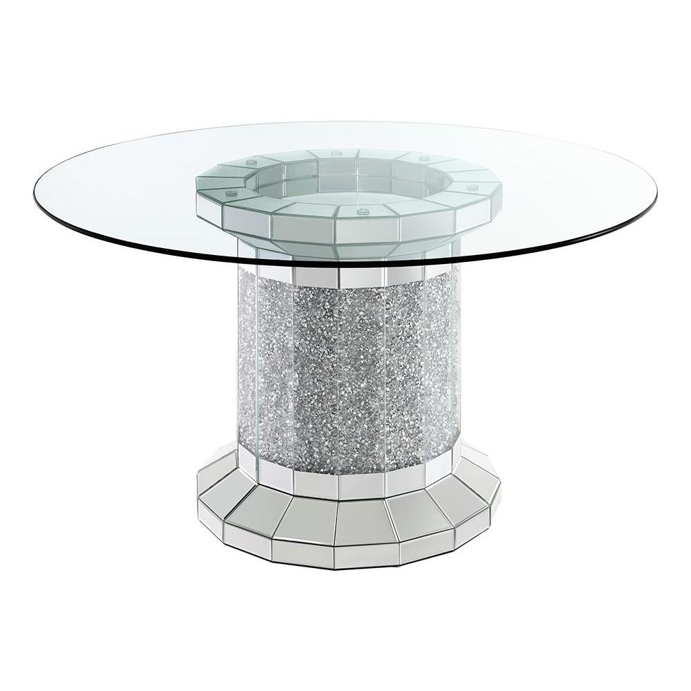 Ellie Cylinder Pedestal Glass Top Dining Table Mirror. Picture 1