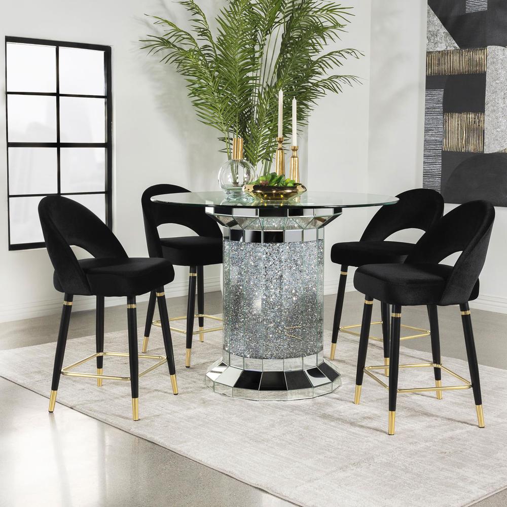 Ellie 5-piece Pedestal Counter Height Dining Room Set Mirror and Black. Picture 11