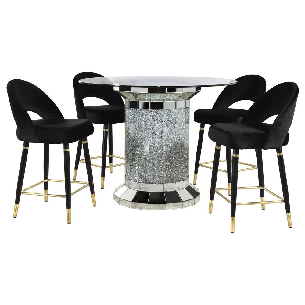 Ellie 5-piece Pedestal Counter Height Dining Room Set Mirror and Black. Picture 1
