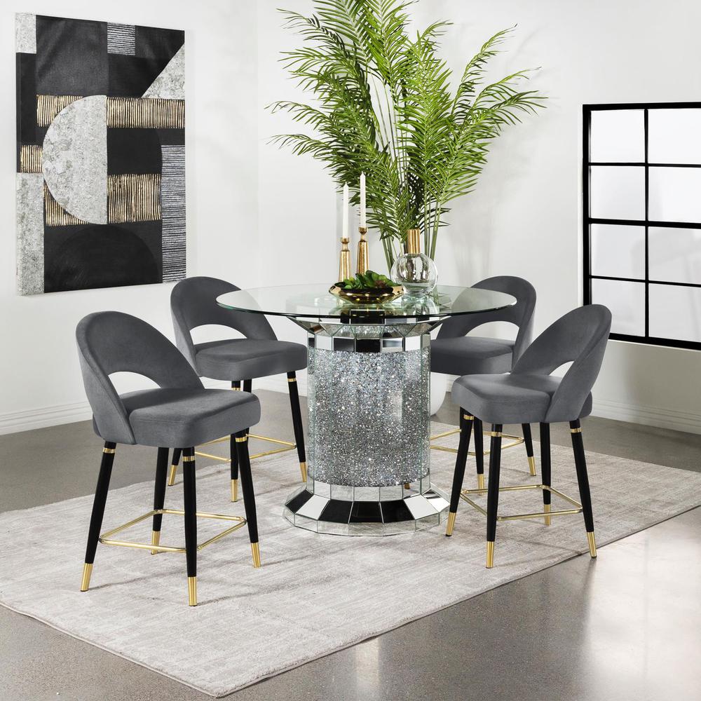 Ellie 5-piece Pedestal Counter Height Dining Room Set Mirror and Grey. Picture 11