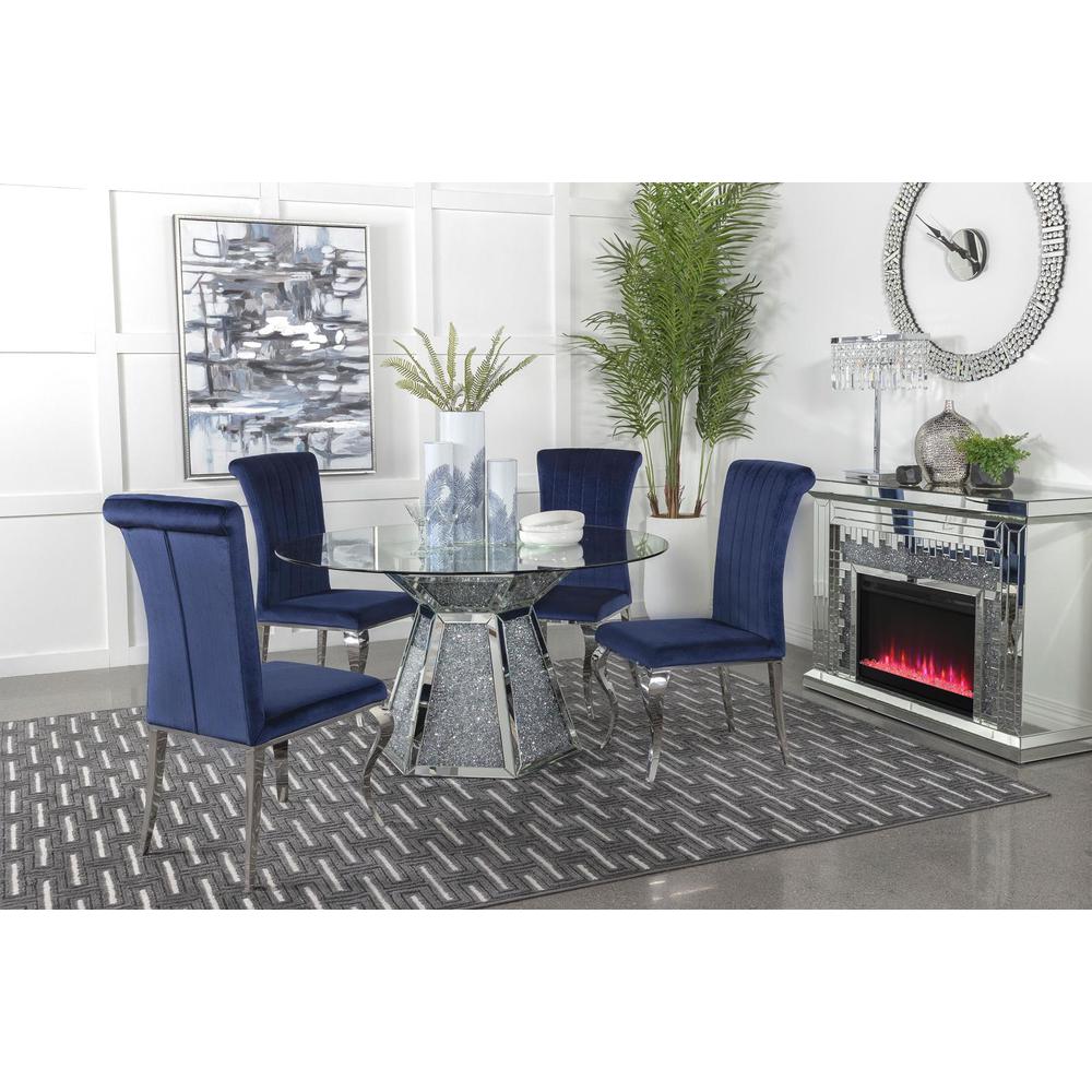 Quinn 5-piece Hexagon Pedestal Dining Room Set Mirror and Ink Blue. Picture 7