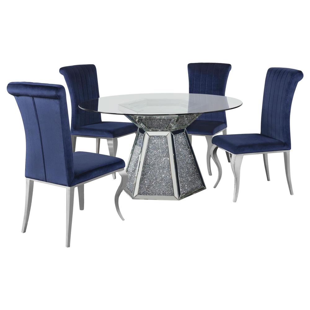 Quinn 5-piece Hexagon Pedestal Dining Room Set Mirror and Ink Blue. Picture 1