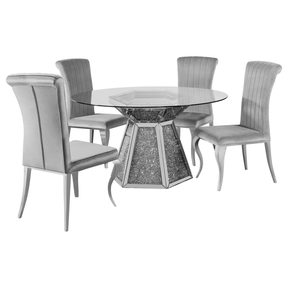 Quinn 5-piece Hexagon Pedestal Dining Room Set Mirror and Grey. Picture 1