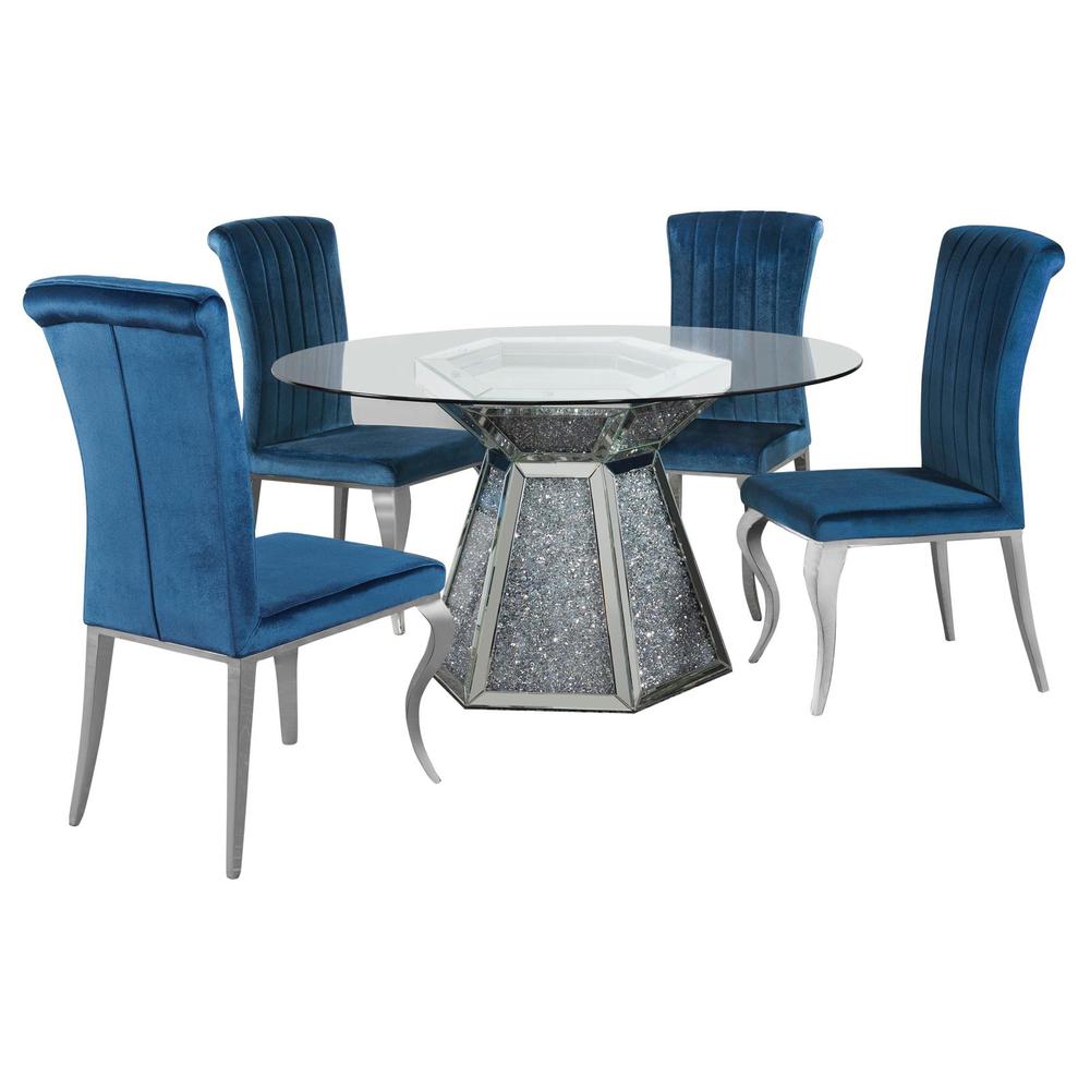Quinn 5-piece Hexagon Pedestal Dining Room Set Mirror and Teal. Picture 1