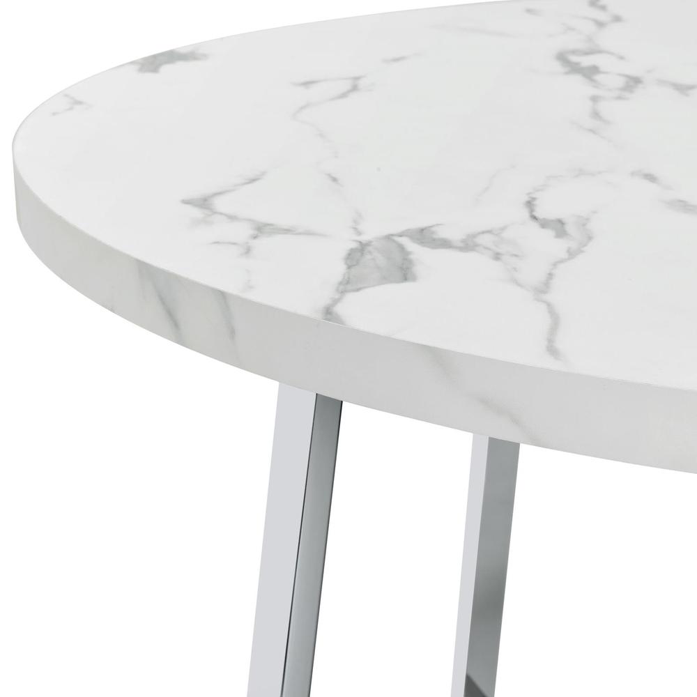 Alcott Round Faux Carrara Marble Top Dining Table Chrome. Picture 10