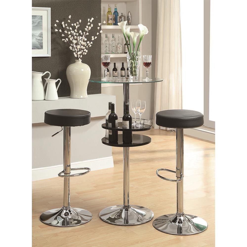 Gianella Glass Top Bar Table with Wine Storage Black and Chrome. Picture 1
