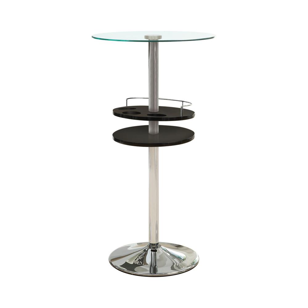 Gianella Glass Top Bar Table with Wine Storage Black and Chrome. Picture 2