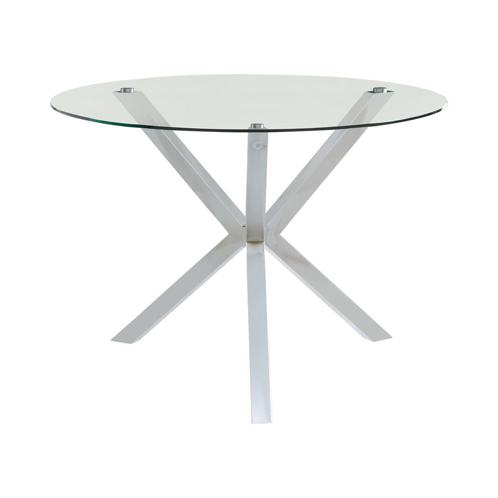 Vance Glass Top Dining Table with X-cross Base Chrome. Picture 1