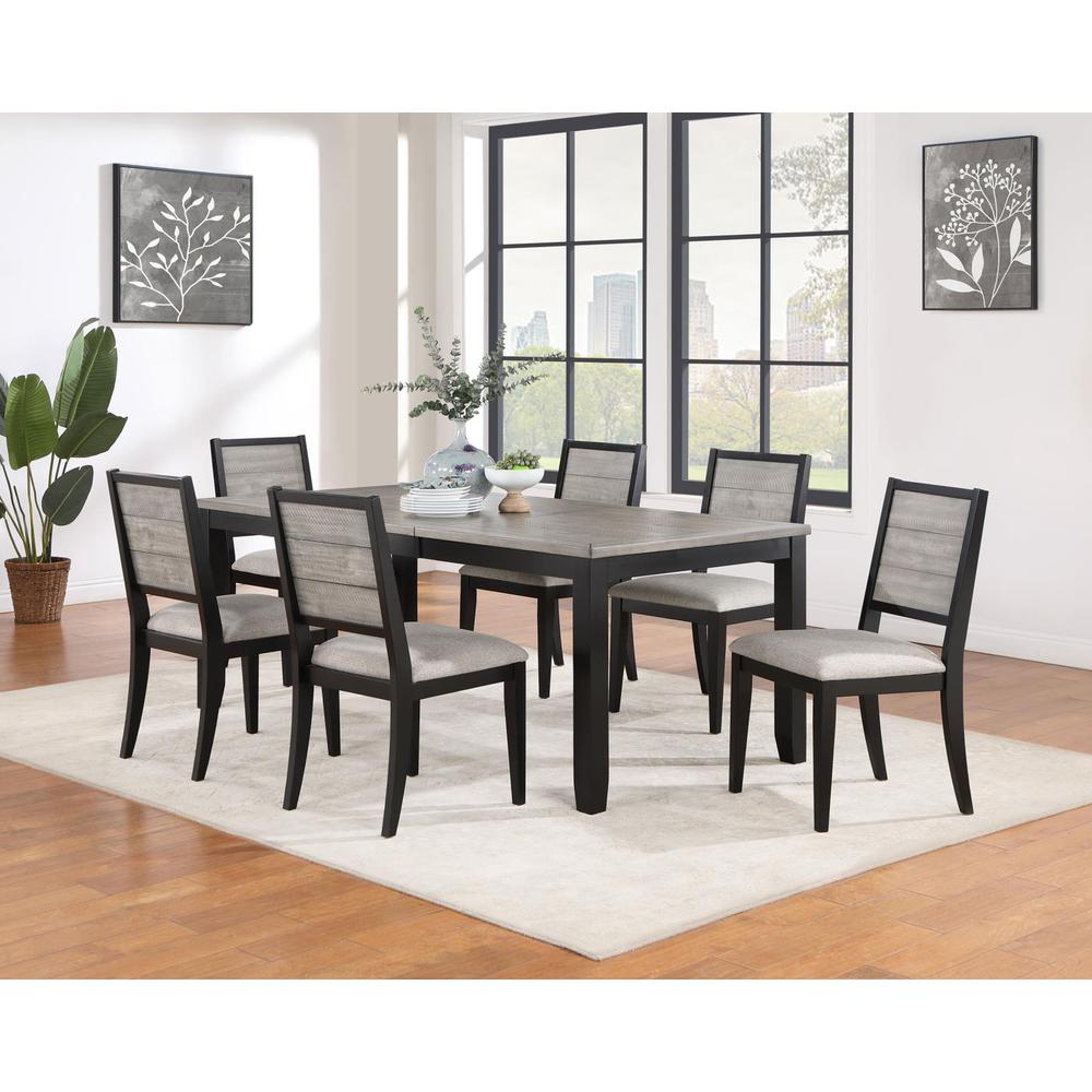 Elodie 7-piece Dining Table Set with Extension Leaf Grey and Black. Picture 11