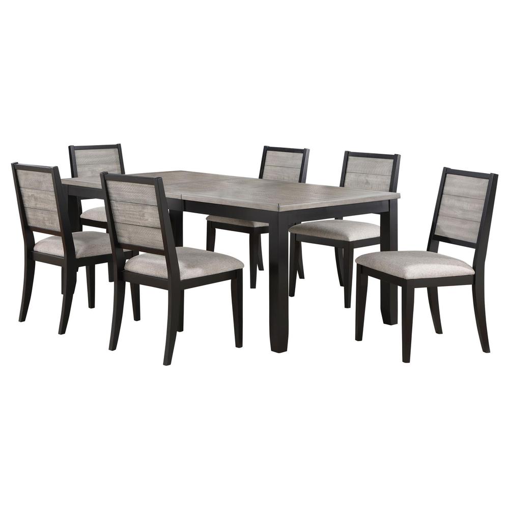 Elodie 7-piece Dining Table Set with Extension Leaf Grey and Black. Picture 1