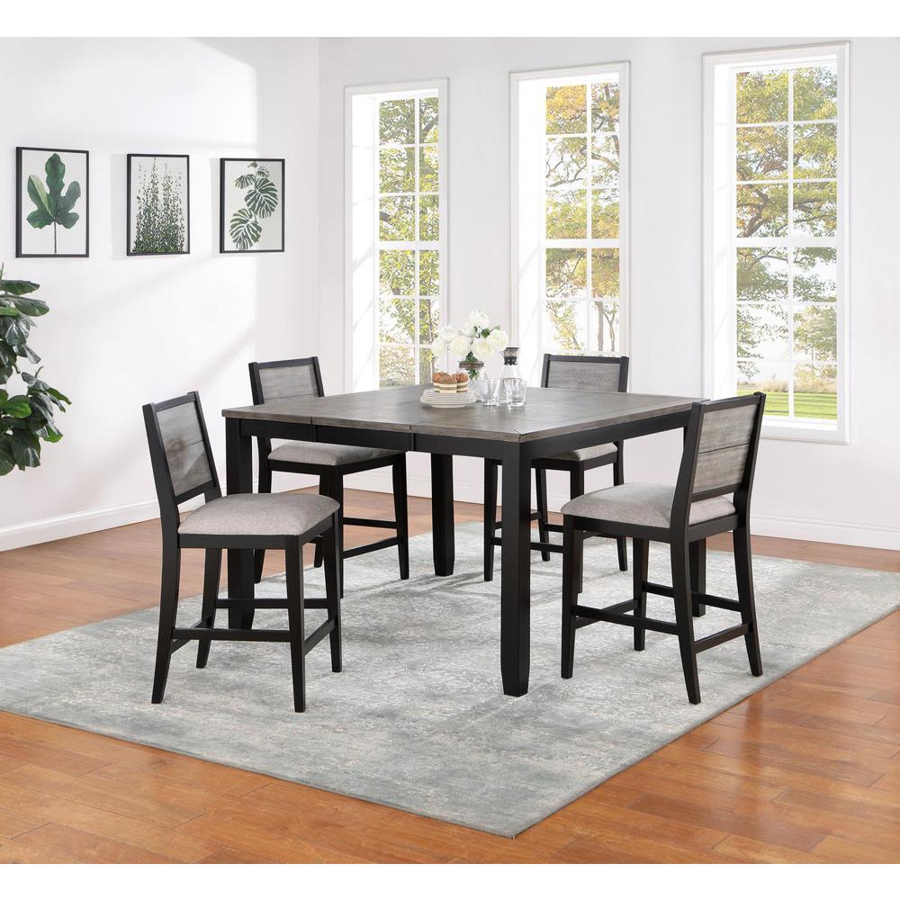5-piece Counter Height Dining Table Set with Extension Leaf Grey and Black. Picture 11