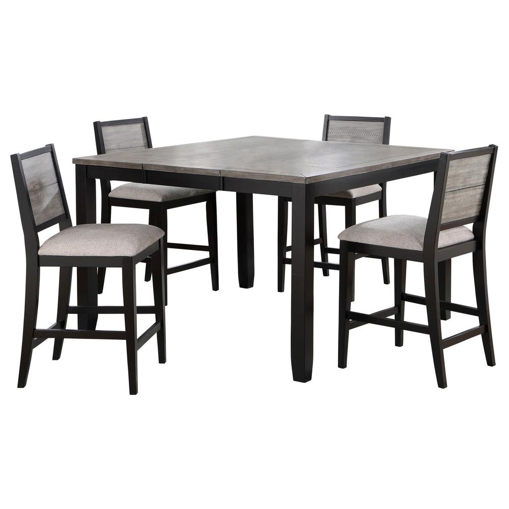 5-piece Counter Height Dining Table Set with Extension Leaf Grey and Black. Picture 1