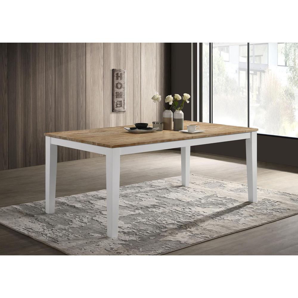 Hollis Rectangular Solid Wood Dining Table Brown and White. Picture 11