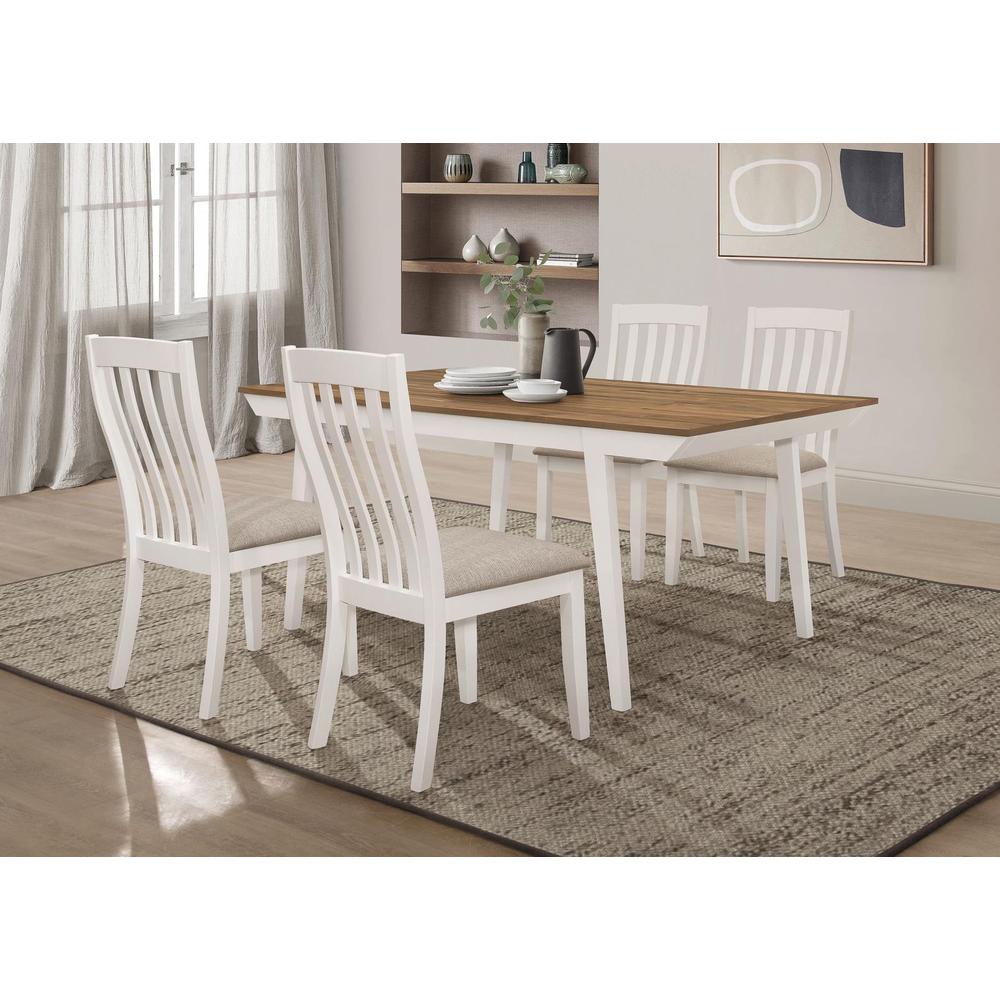 Nogales 5-piece Rectangular Dining Table Set Natural Acacia and Off White. Picture 13