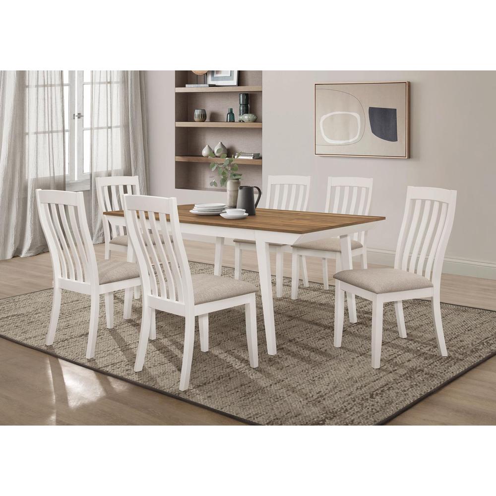 Nogales 7-piece Rectangular Dining Table Set Natural Acacia and Off White. Picture 13