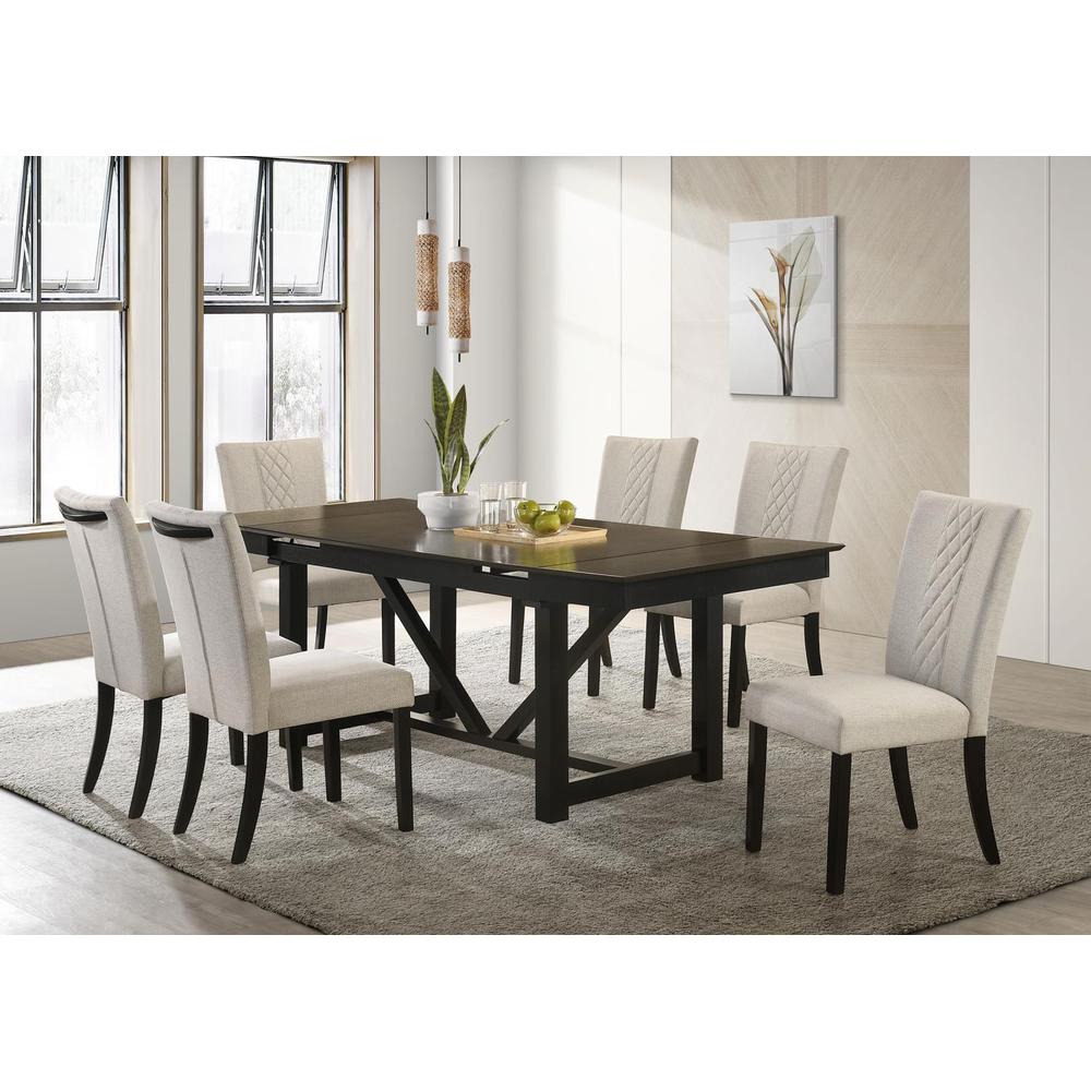 7-piece Rectangular Dining Table Set with Refractory Extension Leaf Beige. Picture 13