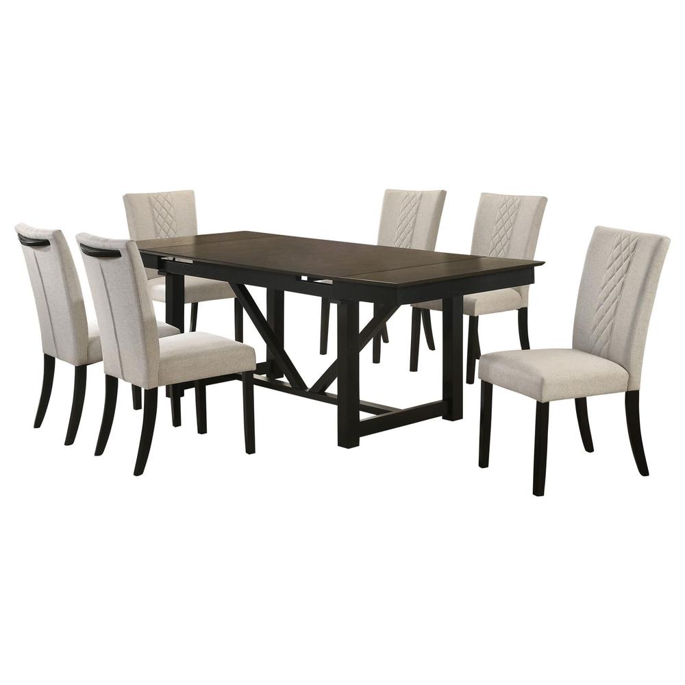 7-piece Rectangular Dining Table Set with Refractory Extension Leaf Beige. Picture 1