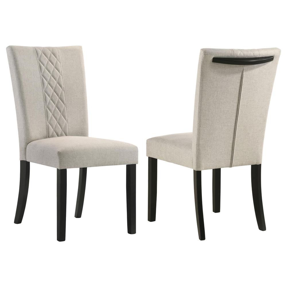 Malia Upholstered Solid Back Dining Side Chair Beige and Black (Set of 2). Picture 14