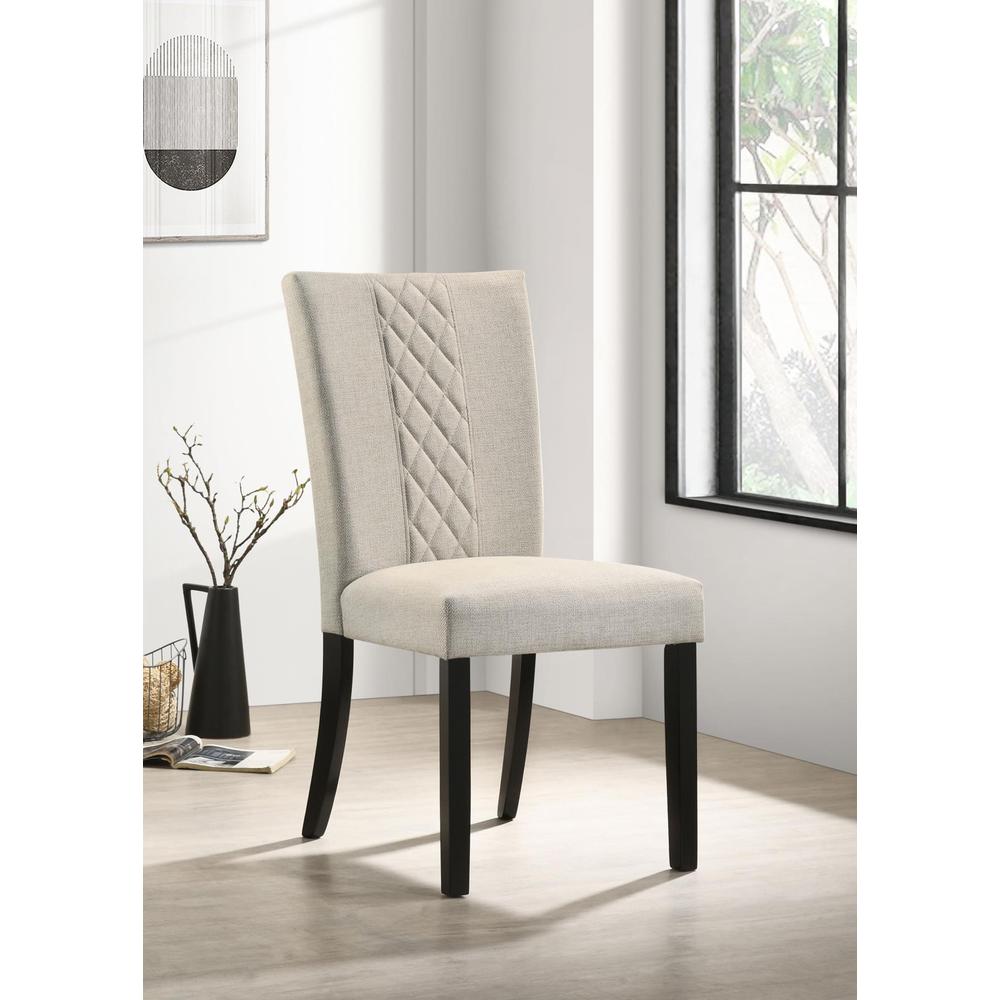 Malia Upholstered Solid Back Dining Side Chair Beige and Black (Set of 2). Picture 1