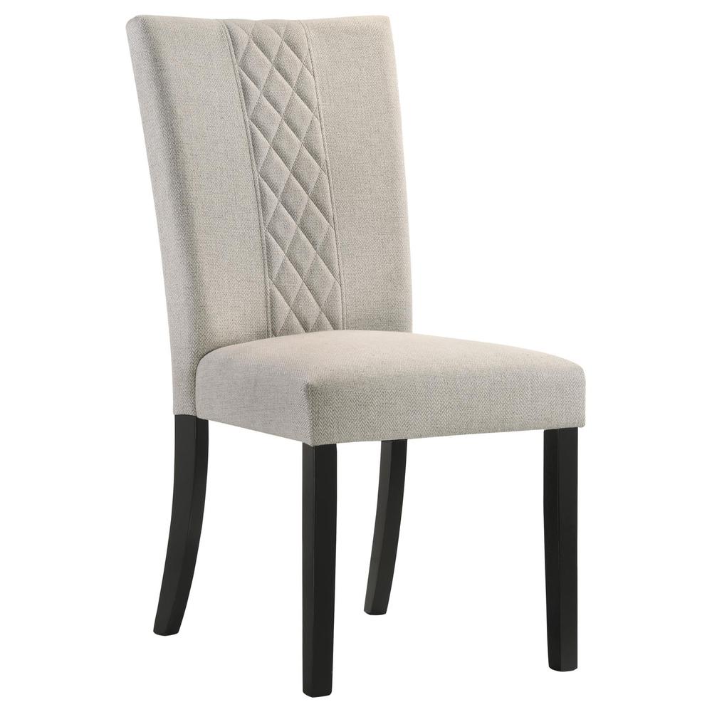 Malia Upholstered Solid Back Dining Side Chair Beige and Black (Set of 2). Picture 2