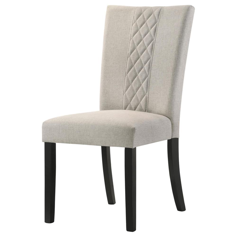 Malia Upholstered Solid Back Dining Side Chair Beige and Black (Set of 2). Picture 4