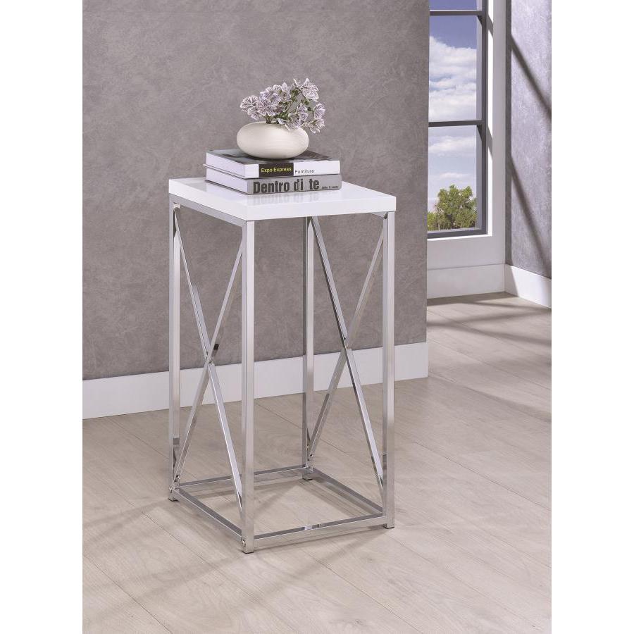 Edmund Accent Table with X-cross Glossy White and Chrome. Picture 4