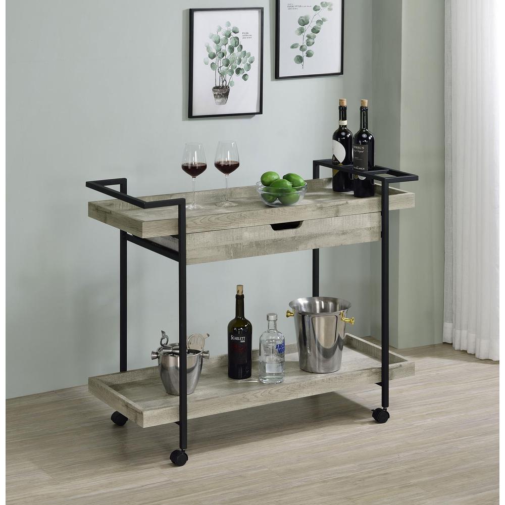 Ventura 2-tier Bar Cart with Storage Drawer Grey Driftwood. Picture 10