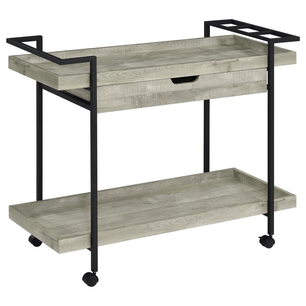 Ventura 2-tier Bar Cart with Storage Drawer Grey Driftwood. Picture 1