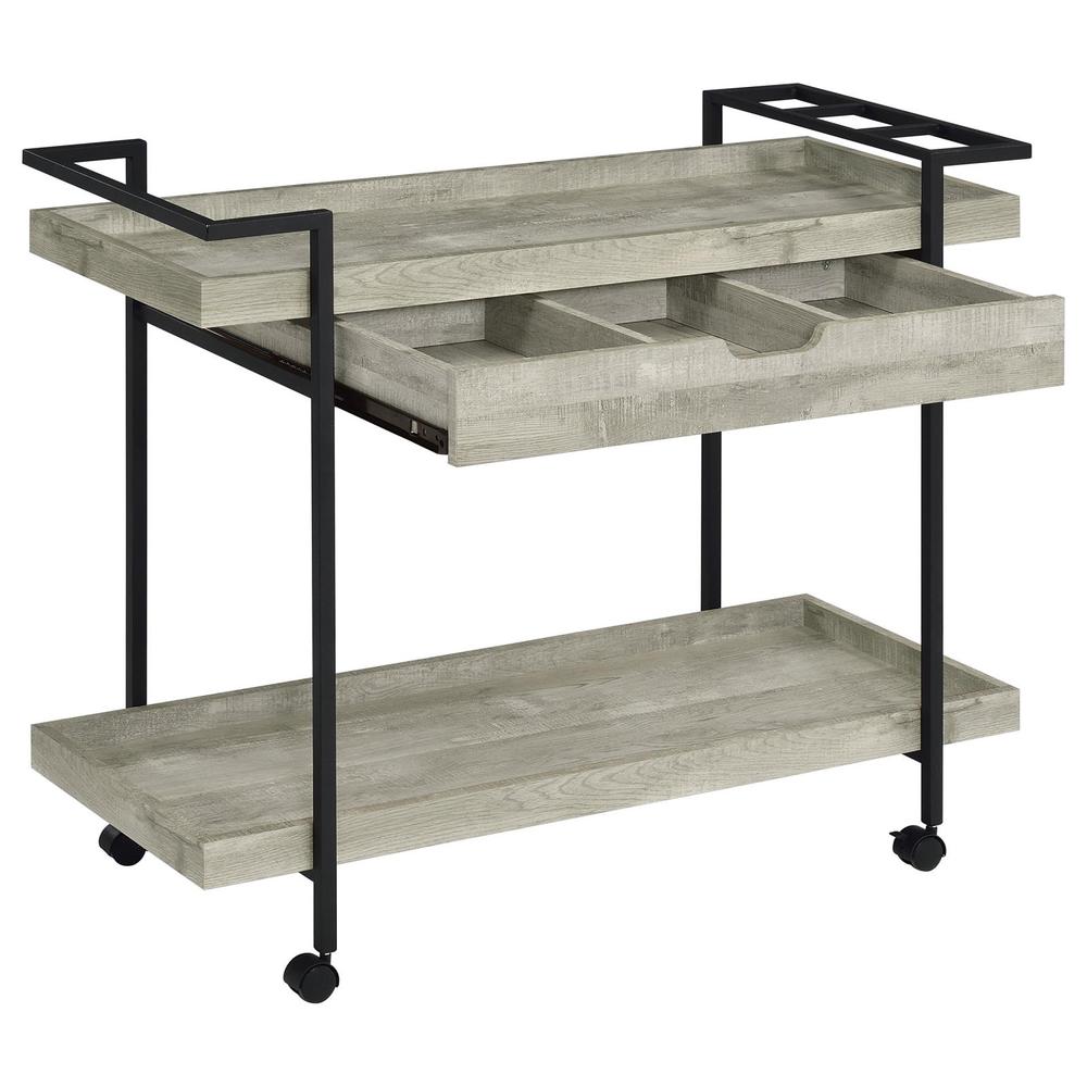 Ventura 2-tier Bar Cart with Storage Drawer Grey Driftwood. Picture 2