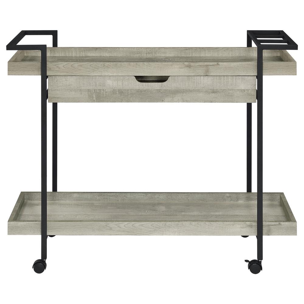 Ventura 2-tier Bar Cart with Storage Drawer Grey Driftwood. Picture 3