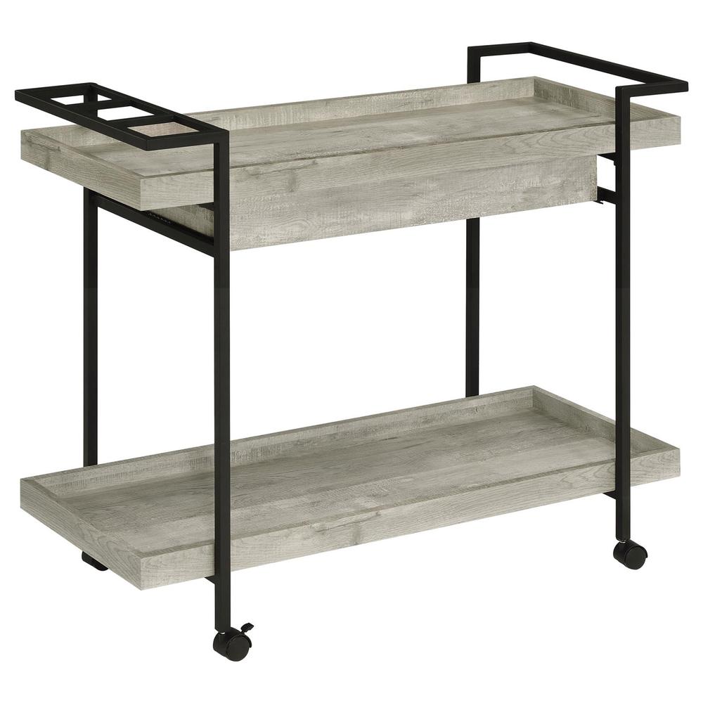 Ventura 2-tier Bar Cart with Storage Drawer Grey Driftwood. Picture 5