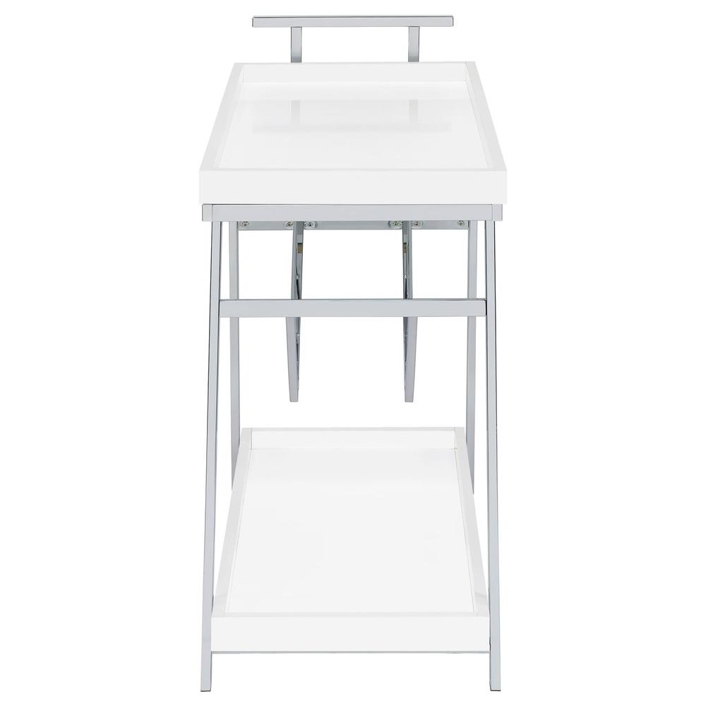 Kinney 2-tier Bar Cart with Storage Drawer White High Gloss and Chrome. Picture 4
