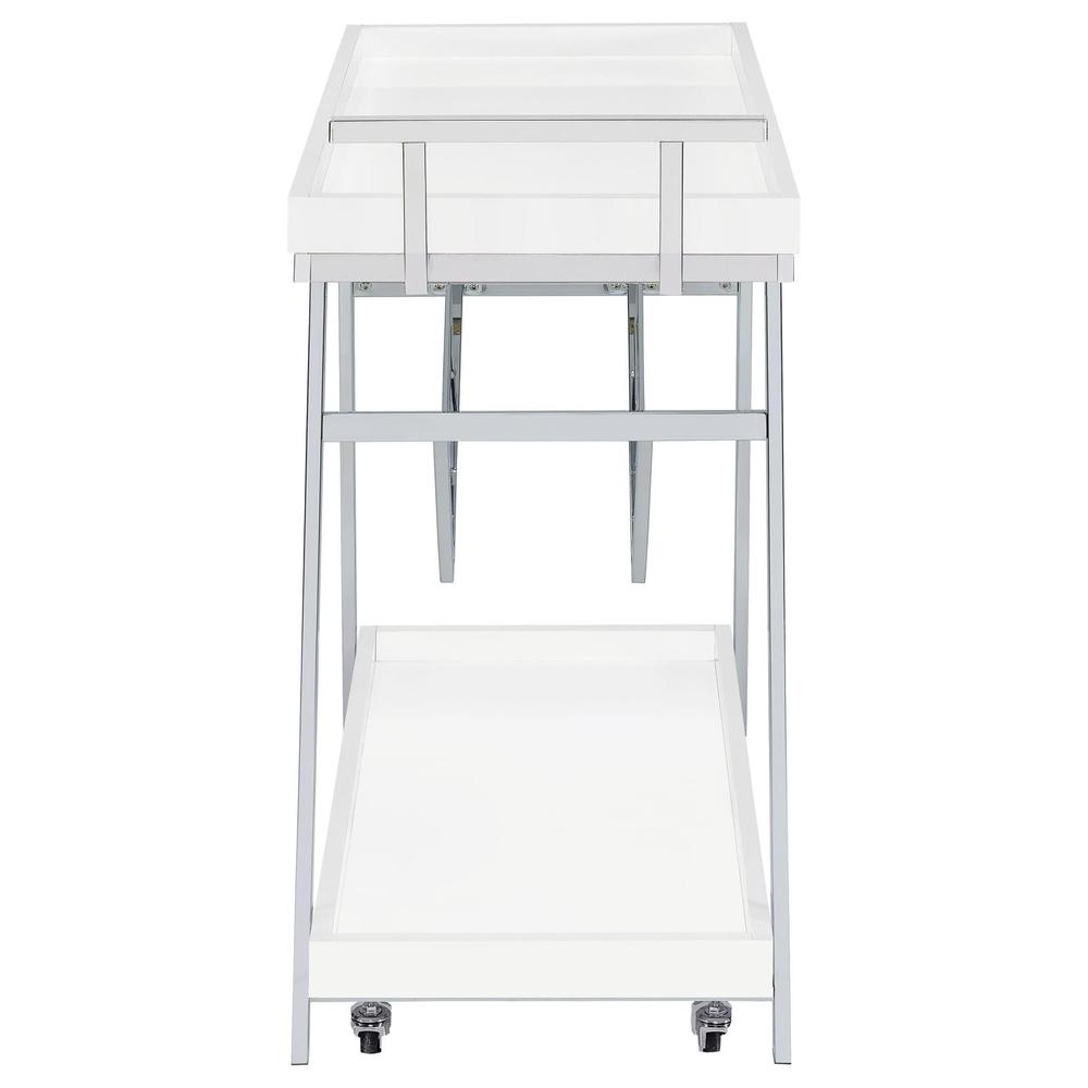 Kinney 2-tier Bar Cart with Storage Drawer White High Gloss and Chrome. Picture 7