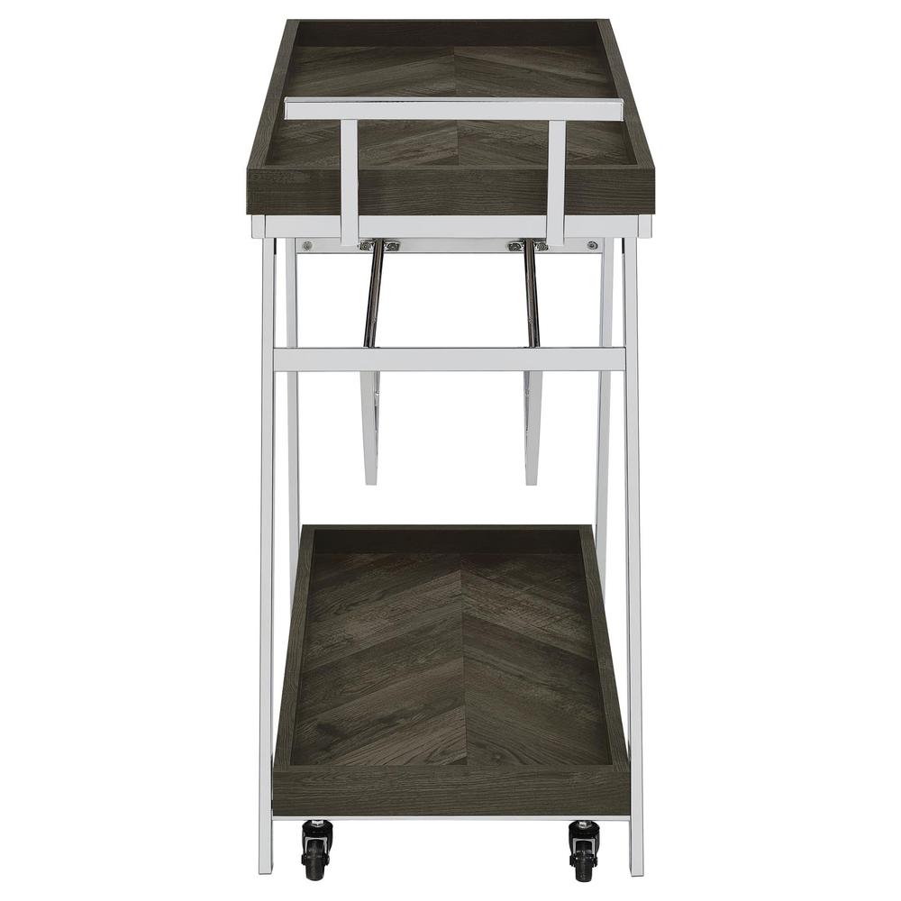 Kinney 2-tier Bar Cart with Storage Drawer Rustic Grey and Chrome. Picture 7