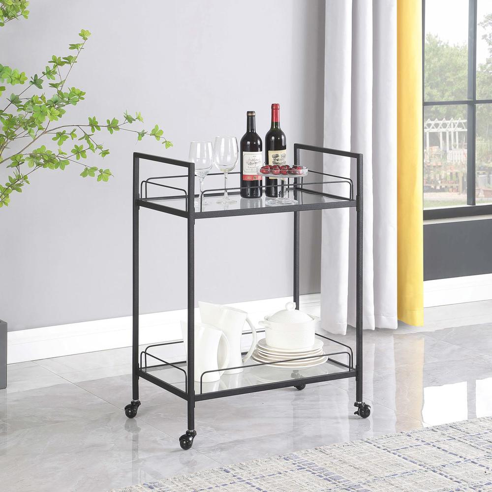 Curltis Serving Cart with Glass Shelves Clear and Black. Picture 6