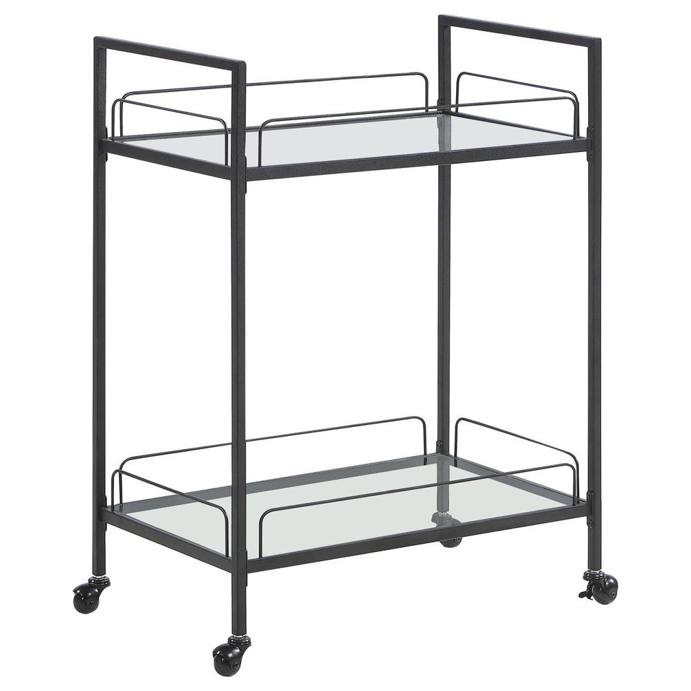 Curltis Serving Cart with Glass Shelves Clear and Black. Picture 1