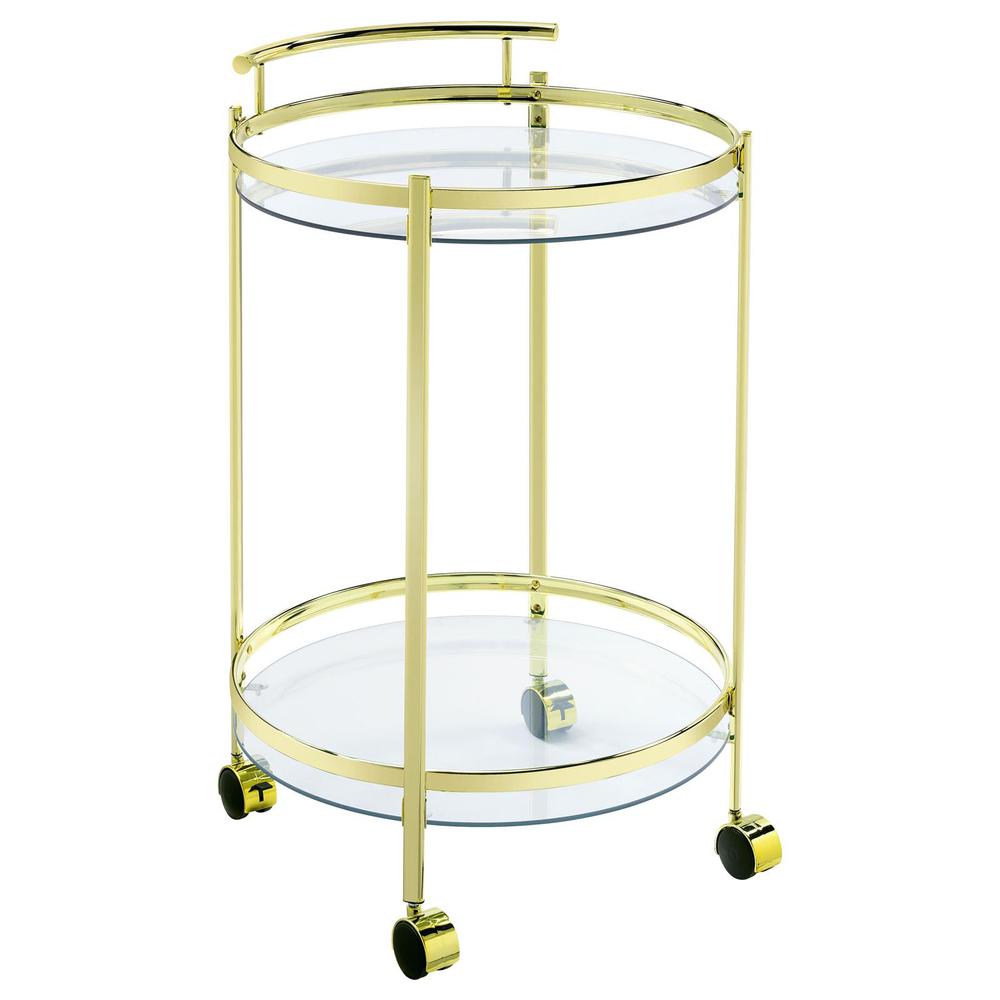 Chrissy 2-tier Round Glass Bar Cart Brass. Picture 2