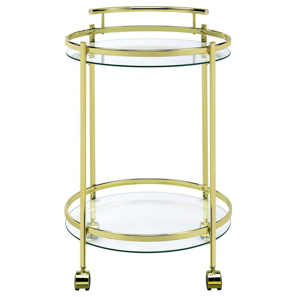 Chrissy 2-tier Round Glass Bar Cart Brass. Picture 3