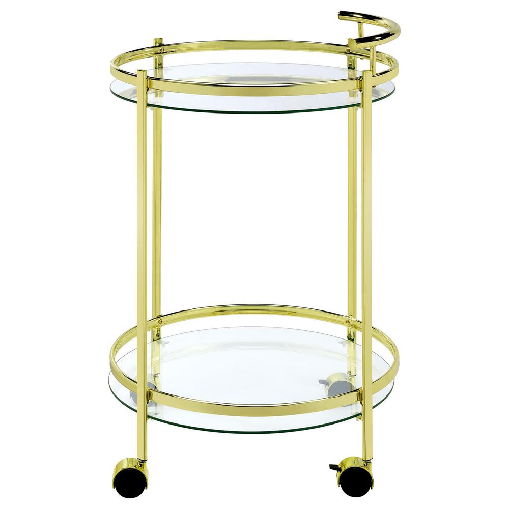 Chrissy 2-tier Round Glass Bar Cart Brass. Picture 4