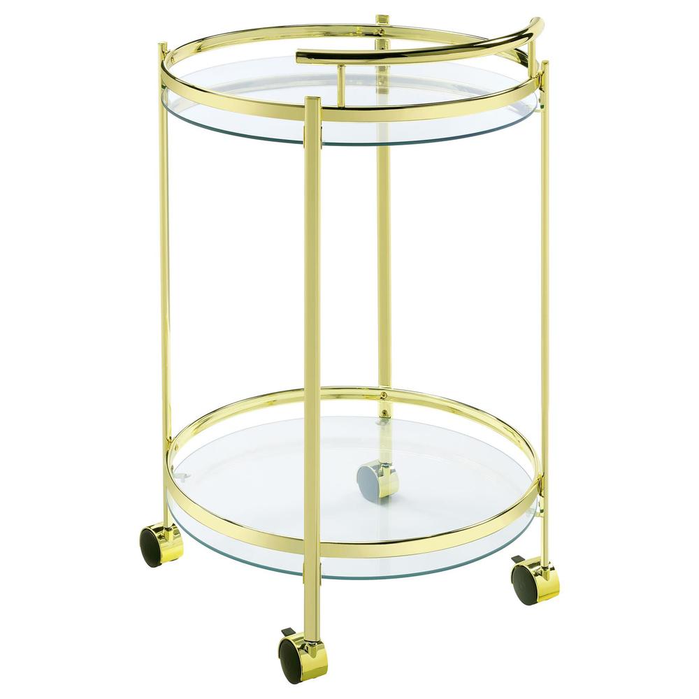 Chrissy 2-tier Round Glass Bar Cart Brass. Picture 5