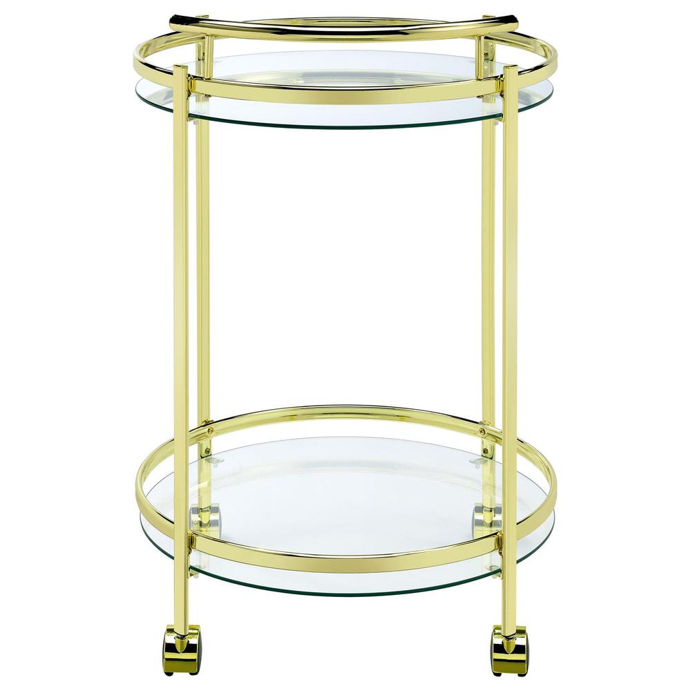 Chrissy 2-tier Round Glass Bar Cart Brass. Picture 6