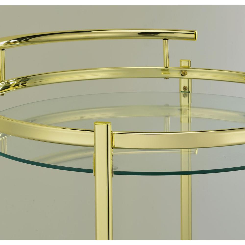 Chrissy 2-tier Round Glass Bar Cart Brass. Picture 7