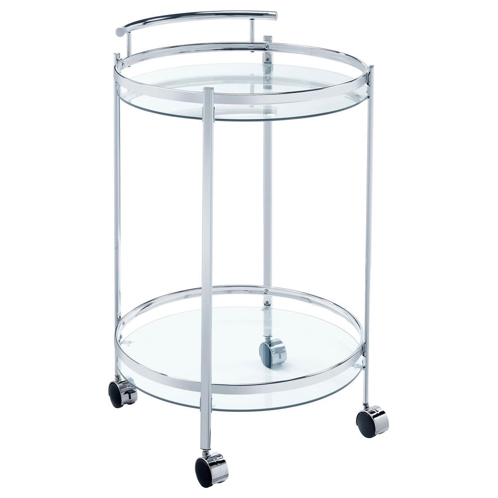 Chrissy 2-tier Round Glass Bar Cart Chrome. Picture 2